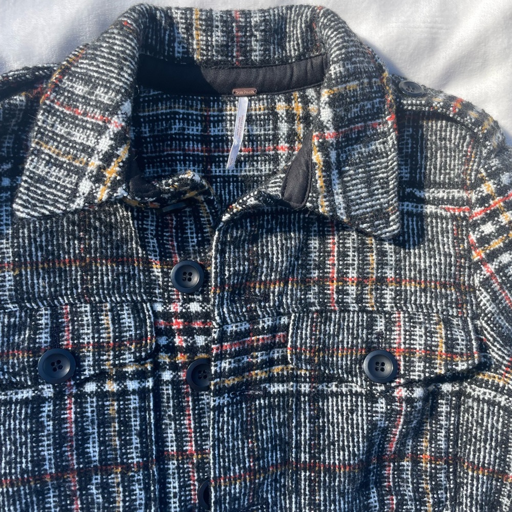 Free People Black Plaid Tweed Button-Up‎ Jacket